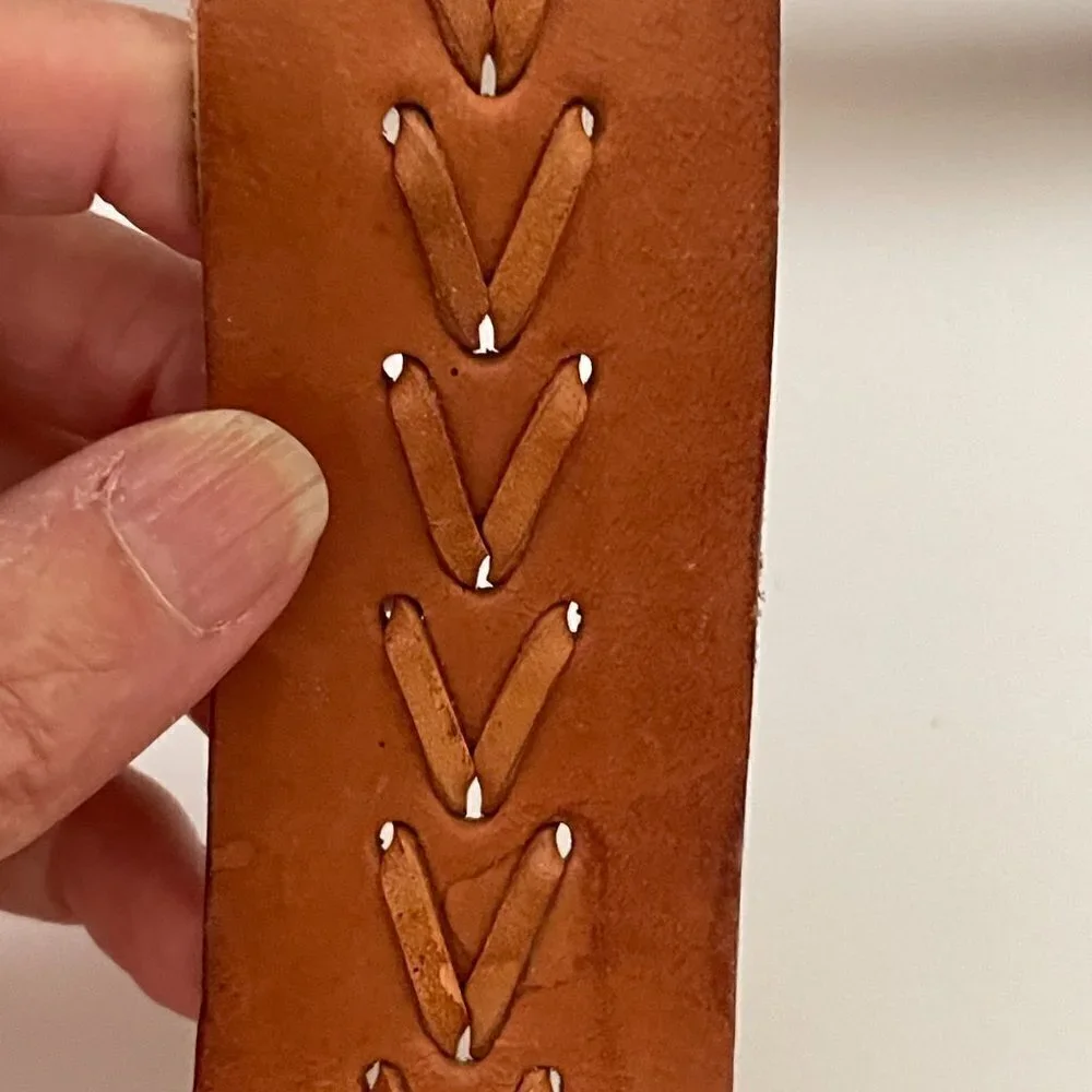 Handmade Set of Two Brown Leather Snap Closure Cowgirl Cuff Bracelets Large